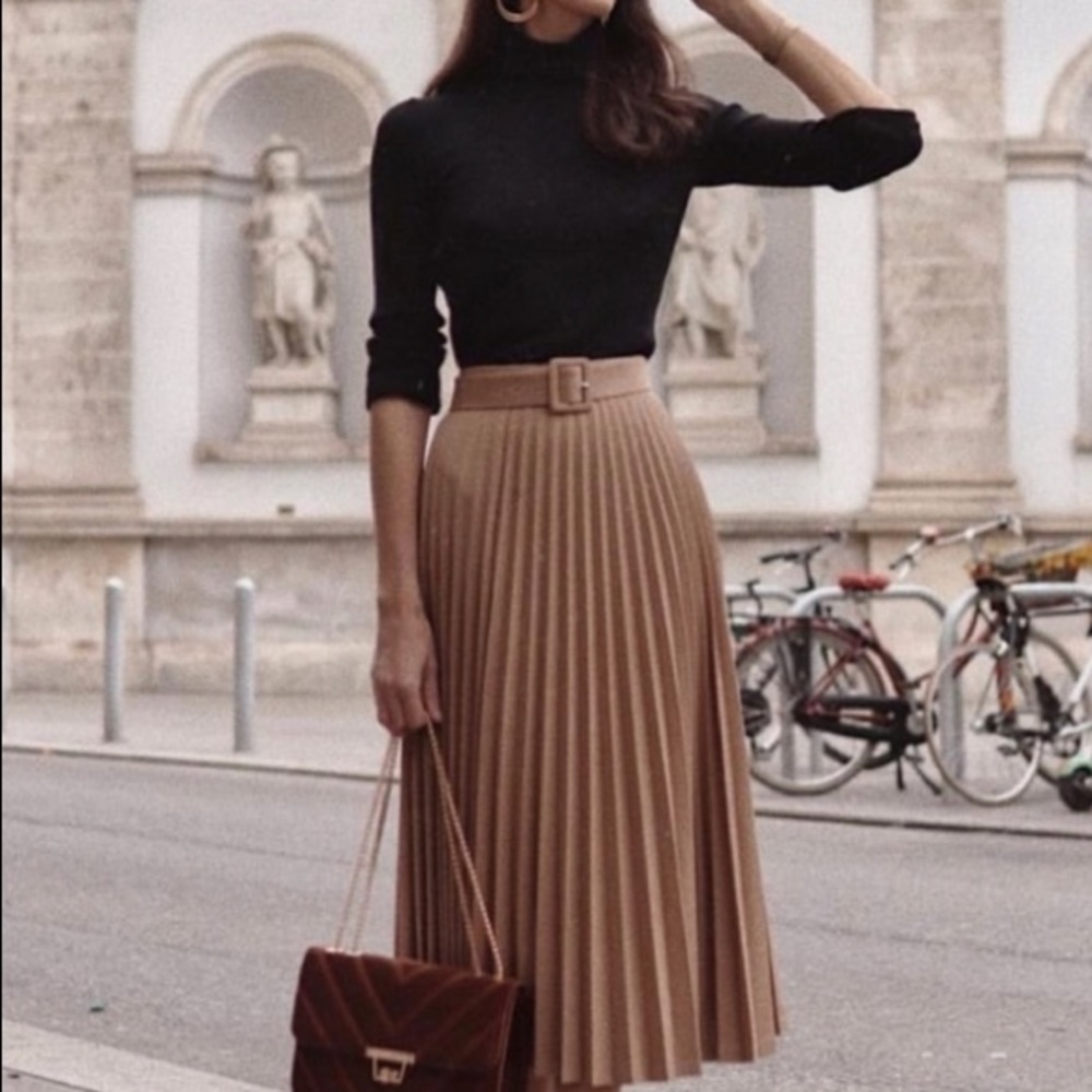 Zara pleated midi skirt with belt (small)